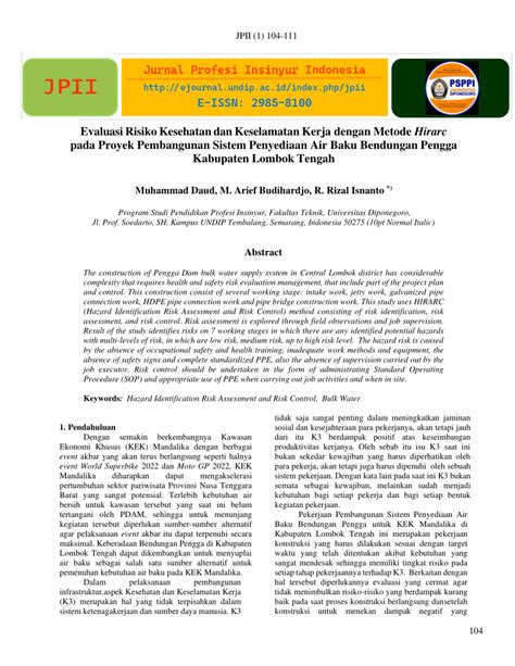 PDF Evaluasi Risiko Kesehatan Dan Keselamatan Kerja Dengan Metode