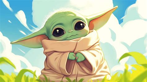 Baby Yoda Sunny Field Desktop Wallpaper - Star Wars Wallpaper 4K