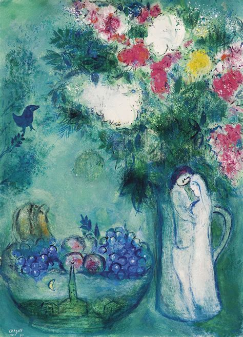 Marc Chagall 1887 1985 Les Amoureux Couple Blanc Au Bouquet