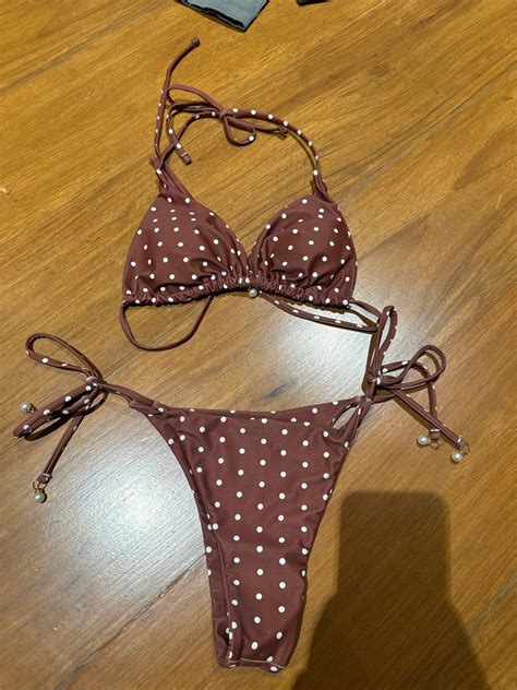 Polka Dot Triangle Bikini Women S Fashion Swimwear Bikinis Swimsuits On Carousell