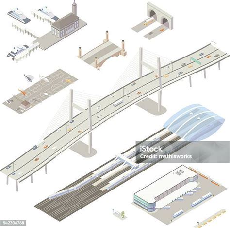 Isometric Transportation Structures向量圖形及更多等軸測投影圖片 等軸測投影 火車 立體 Istock