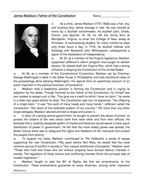 James Madison: U.S. President Biography and Assessment - Worksheets Library