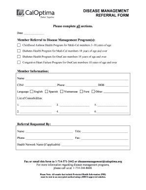 Fillable Online Caloptima Disease Management Referral Form Disease