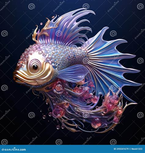 Surreal Betta Fish Painting On Black Background Mythological