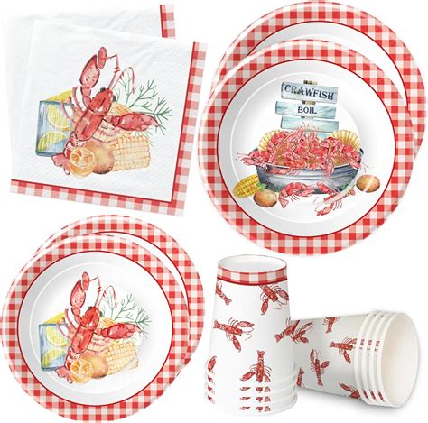 Amazon Xigejob Crawfish Boil Plates And Napkins Party Supplies