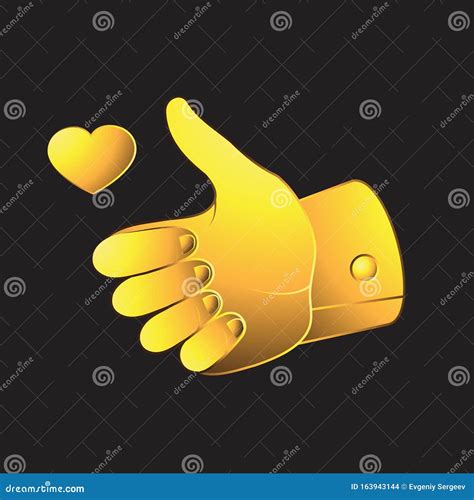 Golden Thumb Up Finger And Heart On Black Isolated Background Vector