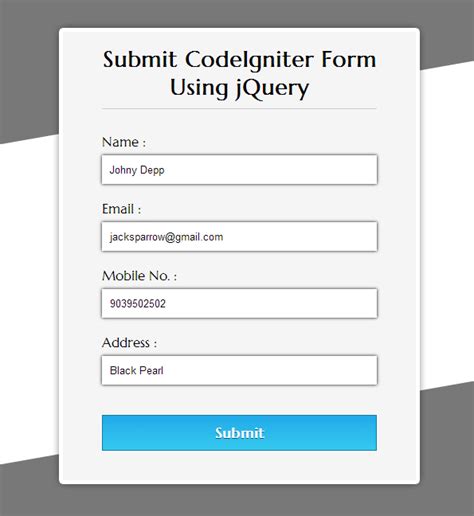 Codeigniter Form Submission Using Jquery Formget