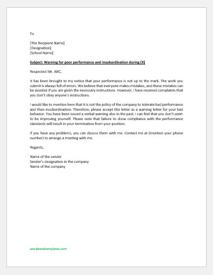 Warning Letter For Insubordination And Poor Performance 2