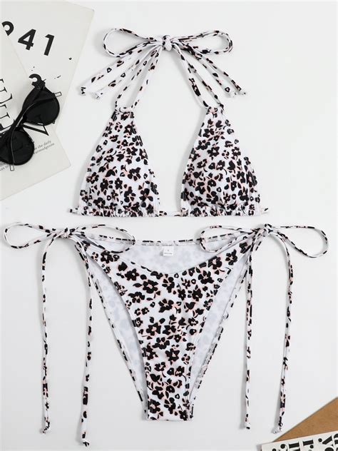 Bikini Maillot De Bain Pour Femme Léopard Orange Rouge Plissé Stretch Taille Basse Été Plage
