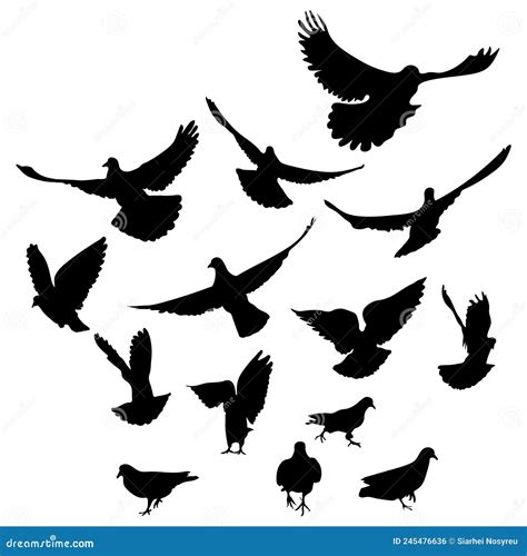 Silhouette Pigeons Bird Flying Motion Vector Set CartoonDealer