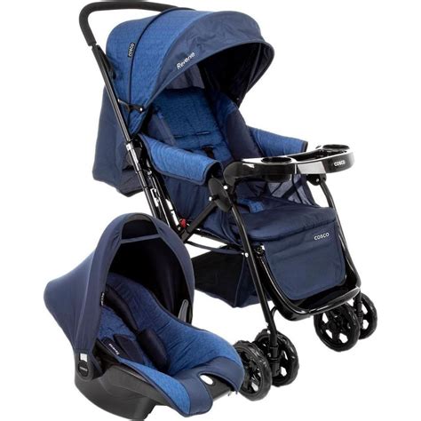 Carrinho De Beb Travel System Reverse Azul Rajado Beb Conforto