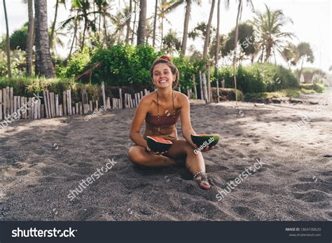 Full Length Smiling Barefoot Woman Bikini Stock Photo Shutterstock