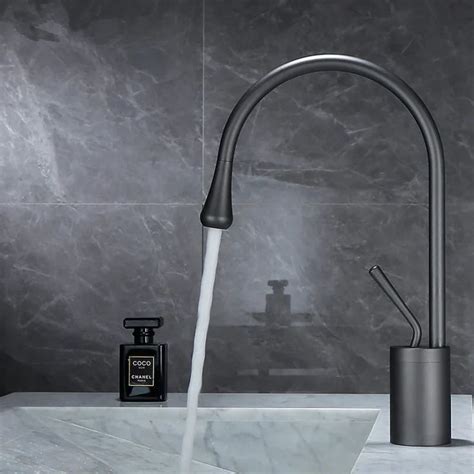 Afralia Brushed Gold Basin Faucet Hot Cold Black Sink Kitchen Swivel Water Crane In