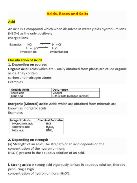 Acids Bases Salts Notes Icse 10 Pdf Acid Hydroxide