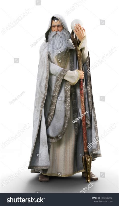 Portrait White Wizard Staff On Isolated Stock Illustration 1347385892 ...