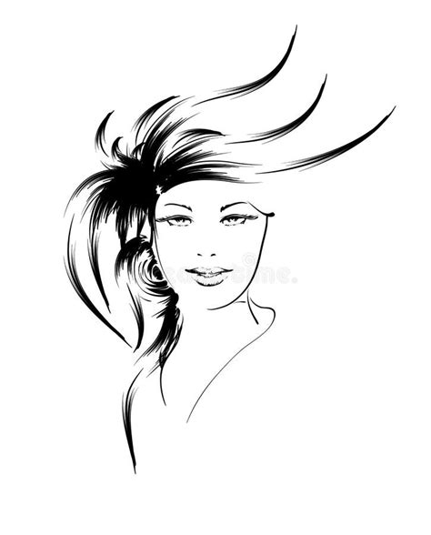 Woman Face With Long Black Hair Stock Vector Illustration Of Drawing