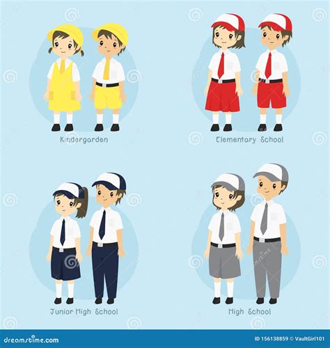 Indonesian Student School Uniform Vector Set Stock Vector - Illustration of cute, clip: 156138859