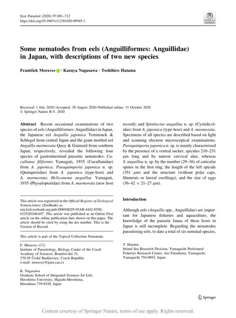 Some nematodes from eels (Anguilliformes: Anguillidae) in Japan, with descriptions of two new ...