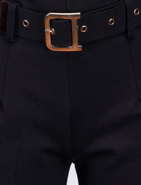 High Waisted Black Pants With Belt Save The Queen