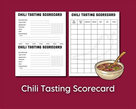 Chili Tasting Score Card Chili Cookoff Party Food Tasting Game Food