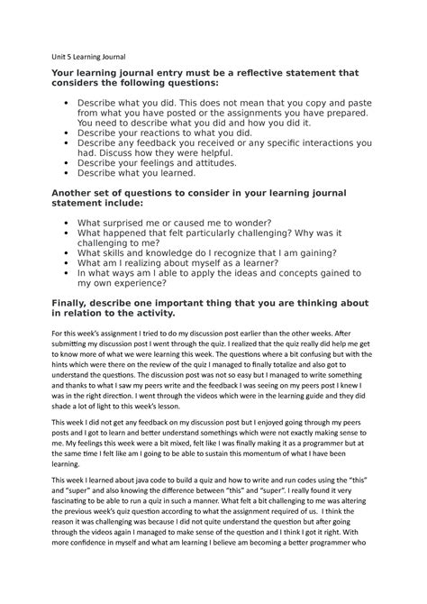 Cs Learning Journal Unit Unit Learning Journal Your Learning