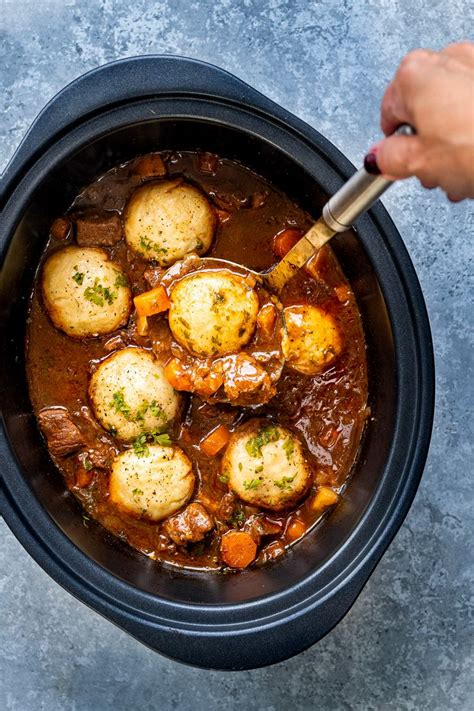 Slow Cooker Beef Stew And Dumplings This Hearty Comforting Casserole Is Packed With Vegetabl