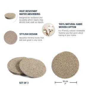 OrganiHaus Set Of Brown Farmhouse Hot Pads For Kitchen Cotton Pot Holders For Hot Plates