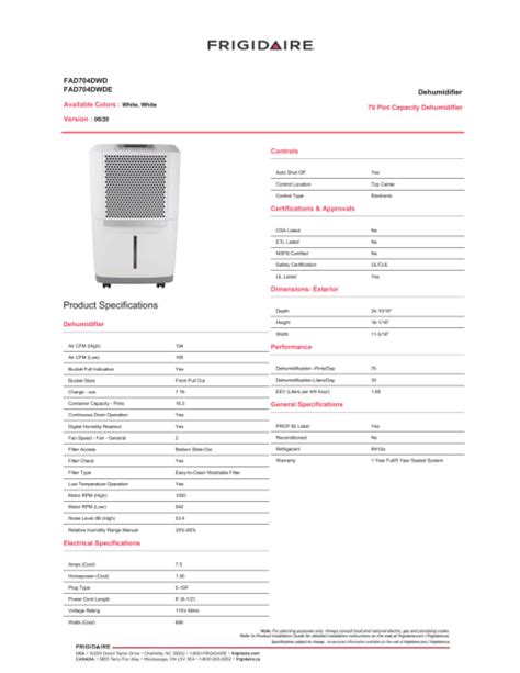 Frigidaire High Efficiency 70 Pint Dehumidifier