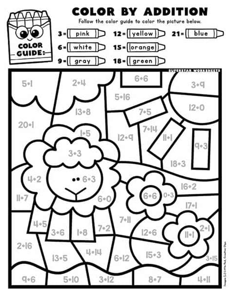 Addition Worksheets For Kindergarten Color By Number