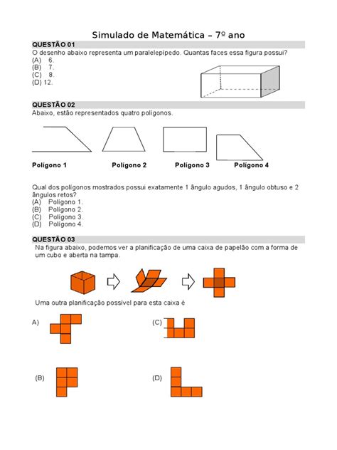 Simulado De Matemática 7 Ano - Simulado de Matemática 7o ANO | PDF | Geometria | Ensino de Matemática