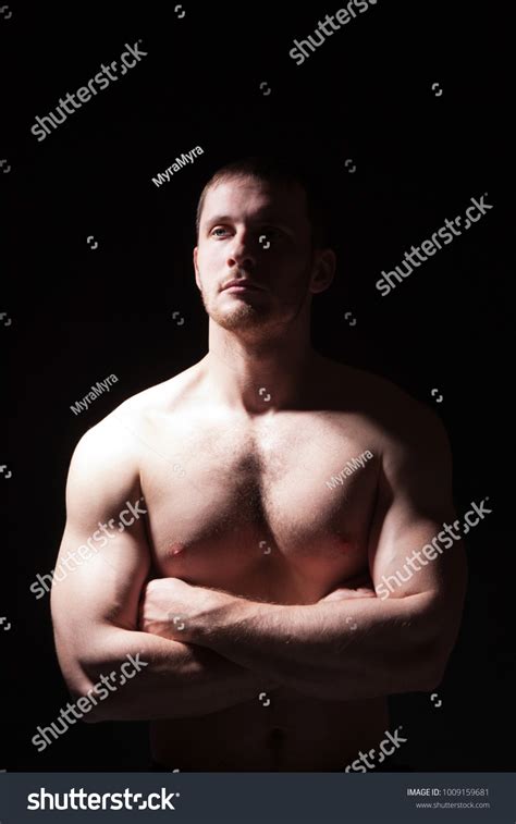 Portrait Shirtless Handsome Man Black Background Stock Photo Edit Now