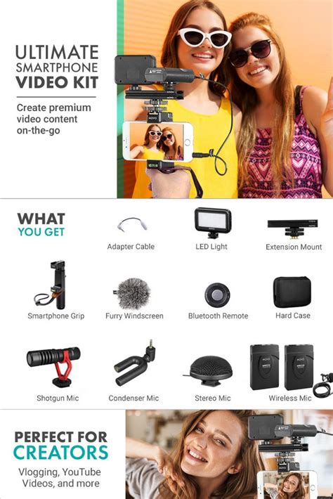 Movo V Huge Vlogging Kit For Iphone With Tripod Grip Microphones