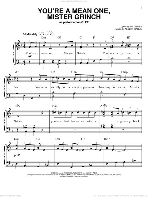 You're A Mean One, Mr. Grinch sheet music for piano solo (PDF)