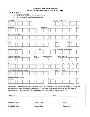 Fillable Online Latech Louisiana Tech University Vehicle Registration