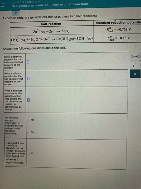 Solved O Electrochemistry Designing A Galvanic Cell From Two Chegg