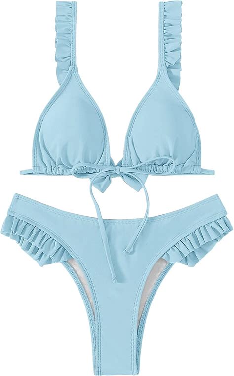 Buy JIOEEH Women Sexy Cheeky Brazilian Bikini Piece Sequin Halter Top Thong Triangle Smocked