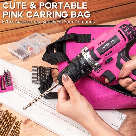 Thinklearn Pink Cordless Drill Set 20v Lithium Ion Power Drill Set For