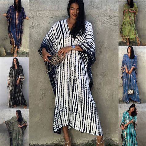 Sexy Summer Boho Bikini Cover Ups Stripe Women Beach Dress Bathing Suit Cover Up Summer Tunic