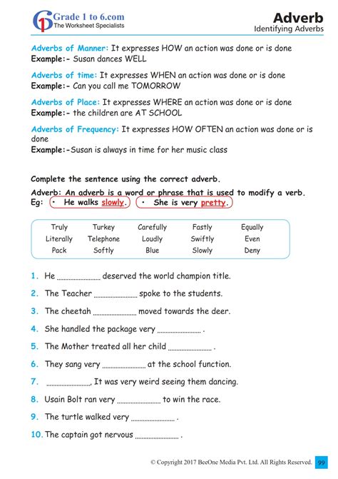 Adverbs Identifying Worksheet For Class 6 Worksheets Library