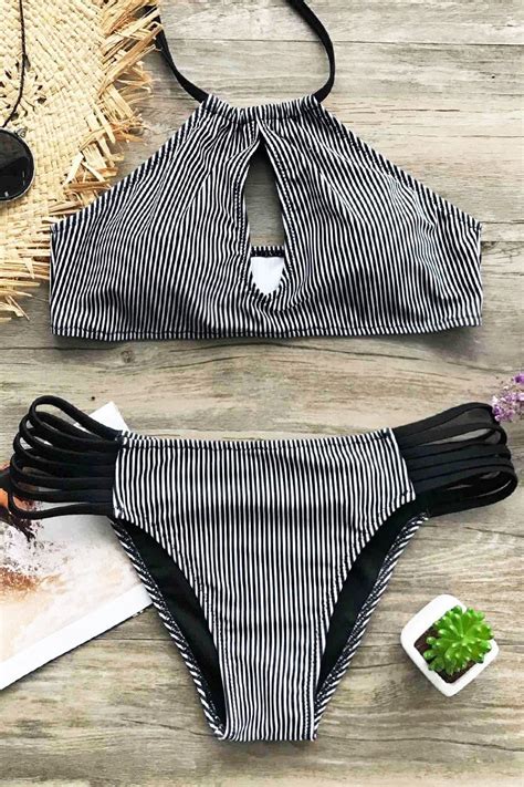 No Regret Stripe Halter Bikini Set