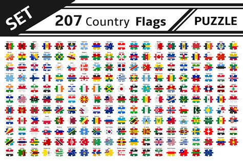 set 207 country flags puzzle | Custom-Designed Illustrations ~ Creative