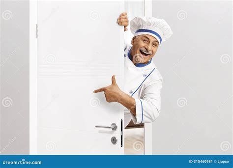 Chef In A Uniform Opening A Door Stock Image Image Of Door Gesture