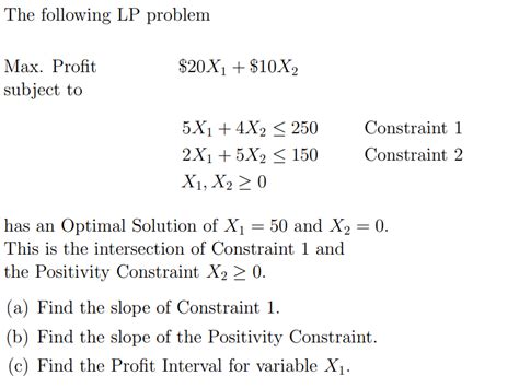 Solved The Following Lp Problem Max Profit 20x1 10x2