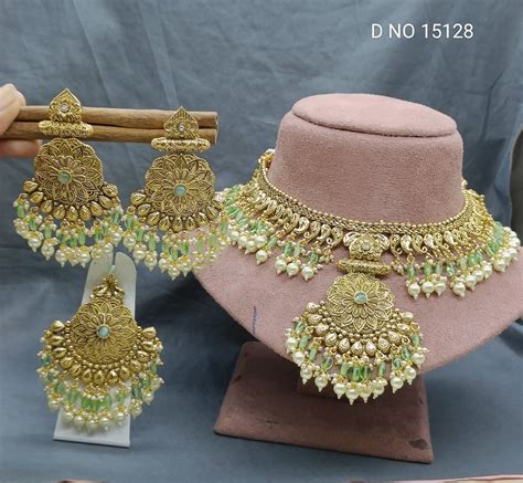 Antique Golden Panjabi Necklace Set Sku 15128 E4 गल क हर R Chie