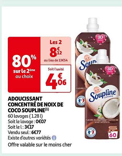 Promo Adoucissant Concentré De Noix De Coco Soupline chez Auchan