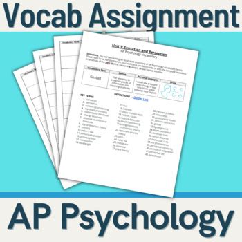 Ap Psychology Vocabulary Assignment Unit Sensation And Perception