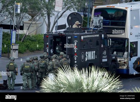 Las Vegas Swat Officers Surround A Bus Along Las Vegas Boulevard