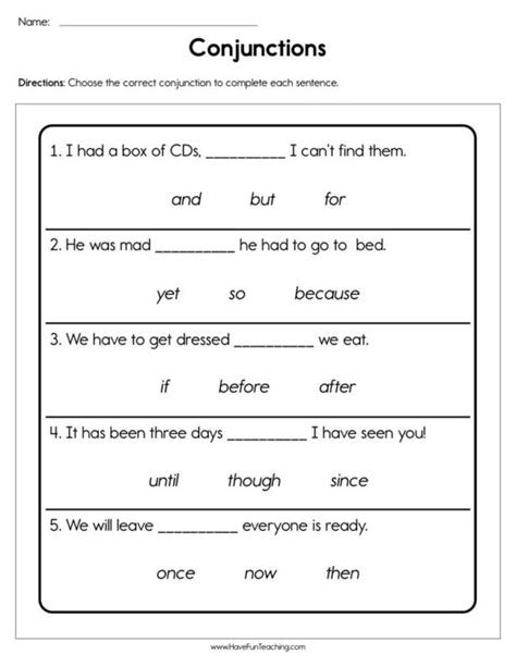 Conjunctions Worksheet Have Fun Teaching