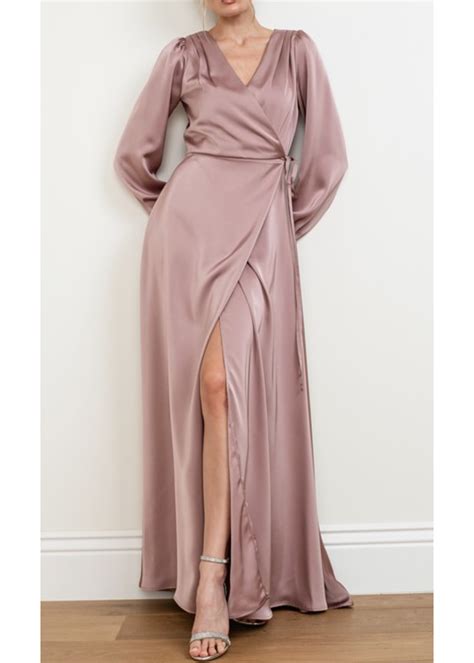 SBM21269 SATIN LONG SLEEVE WRAP GOWN BLUSH Guam