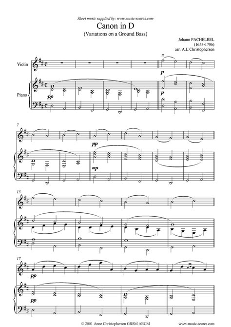 Sheet Music For Canon Violin By Johann Pachelbel